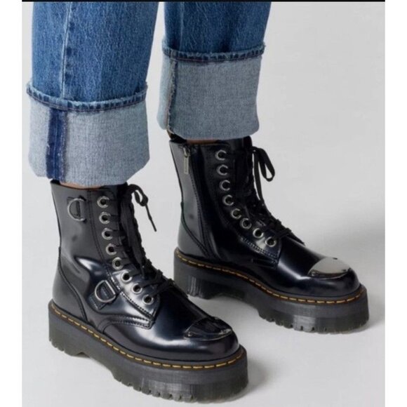 NEW Dr Martens Jadon Alt platform Moto Boots Buttero Leather Black EU 37 US 6 - Picture 1 of 7